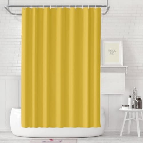 Dusjforheng 180 x 180 cm - Anti-muggs - Vanntett og vaskbart stoff - PEVA - Med dusjforhengringer - Gul