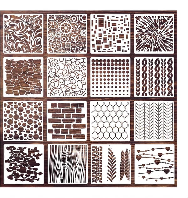 16 deler plastmalingssjablonger, 15 x 15 cm, malingssjablonger, gjenbrukbare malingssjablonger, for DIY-scrapbooking, tremøbler, veggdekorasjon til hj