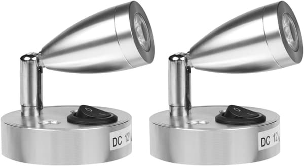 2x 3W 12V Lampa 12v Campingbil, LED Läslampa för Båt Husvagn Bil, med egen Strömbrytare, Varmvitt Ljus, 3000K, 220lm, 60 * 96mm, Silver