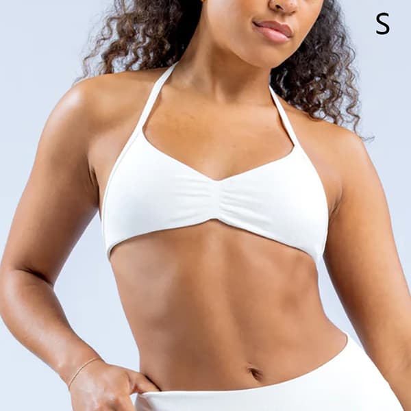 Strop-BH Dame Åben Ryg Gym Crop Top Lav Støtte Rynket Halterneck