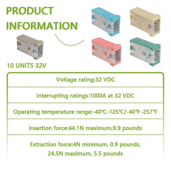 [KK] 15A 20A 25A 30A 40A 32V Mini bil MCASE formet patron sikringssett (pakke med 10 stk, MixA)