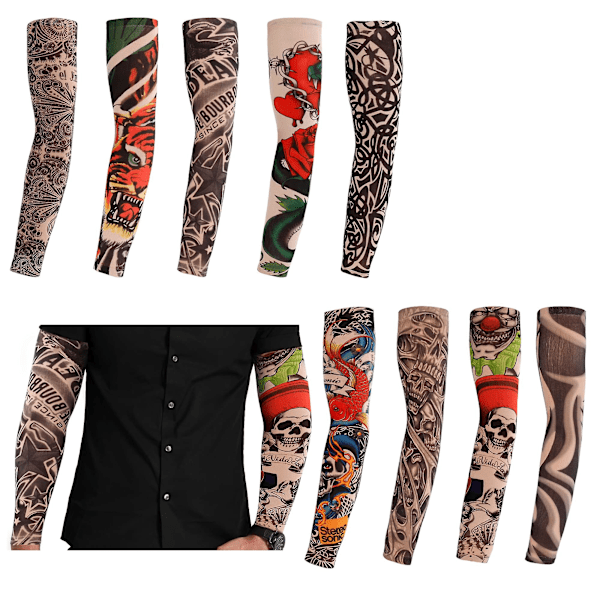 [KK] Pakke med 9 tatoveringsermer Tatoveringsarmstrømpe Armtatoveringsstrømpe Unisex Nylon Midlertidige tatoveringer Arm Tilfeldig stil