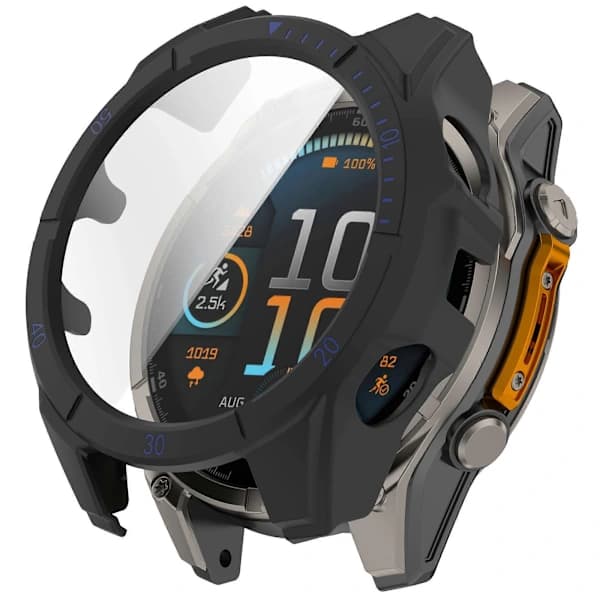 [CA] Beskyttelsesdeksel for Garmin Fenix 8 51mm Klokke PC-Ramme med Herdet Glass Skjermbeskytter Svart Blå