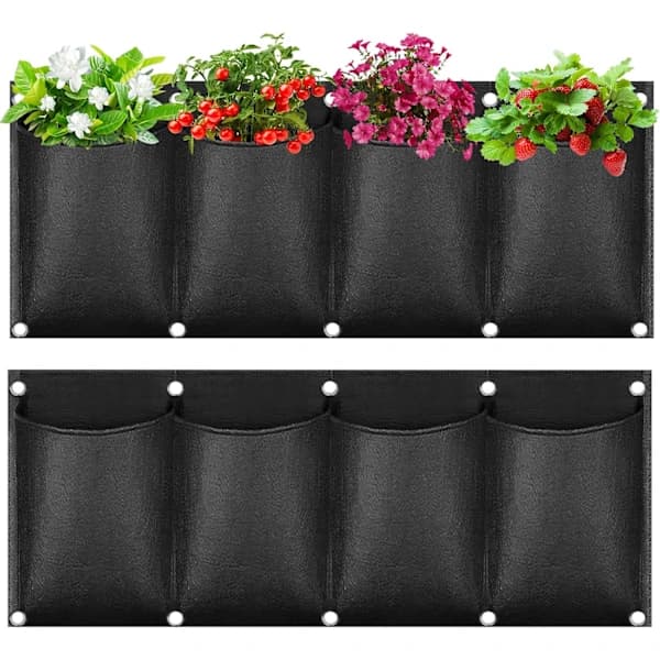 Hængende Plantepose, 4 Lommer, Udendørs Vægplantekasse, Vertikal, 65 * 30 cm Til Altan Have Boligindretning