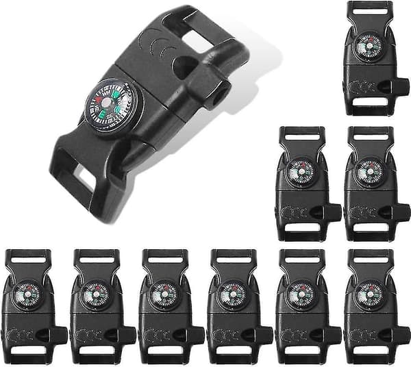 10 stk. Pakke Svart 5/8\" Kompass Flint Skrape Ildstarter Fløyte Spenne Plast Paracord Armbånd Utendørs Camping Nødoverlevelse Reise (LGL)