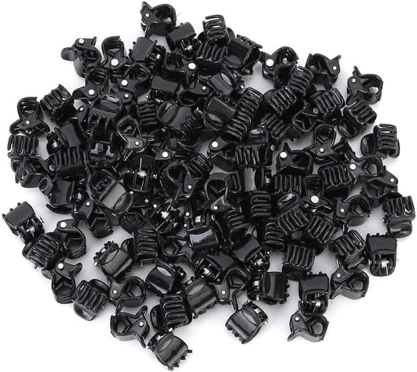 Små hårklemmer mini for kvinner, fine små klemmer metall F 100 stk svarte plast mini klemmer små klør spenner hårklemme klesklype