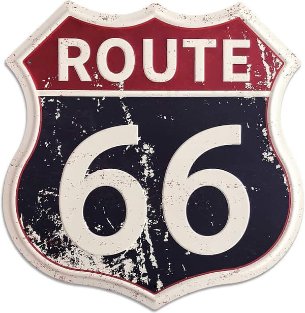 Route 66 Skilte Vintage Vejskilte Værelsesindretning High Way Metal Blikskilt til Hjemme Garage Vægdekorationer 30 x 30 cm (LGL)