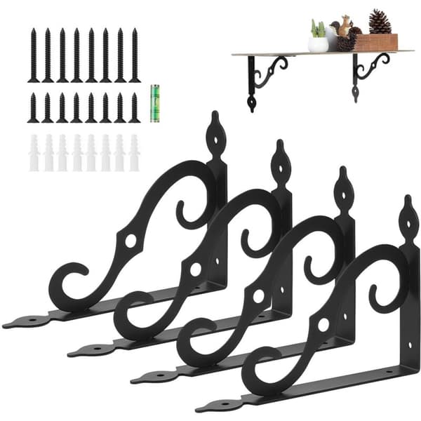 Sett med 4 metallhylleknekter med skruer - Rettvinklede hylleknekter - 90° trekantet hylleknekt - For veggmontering (140 x 110 mm)