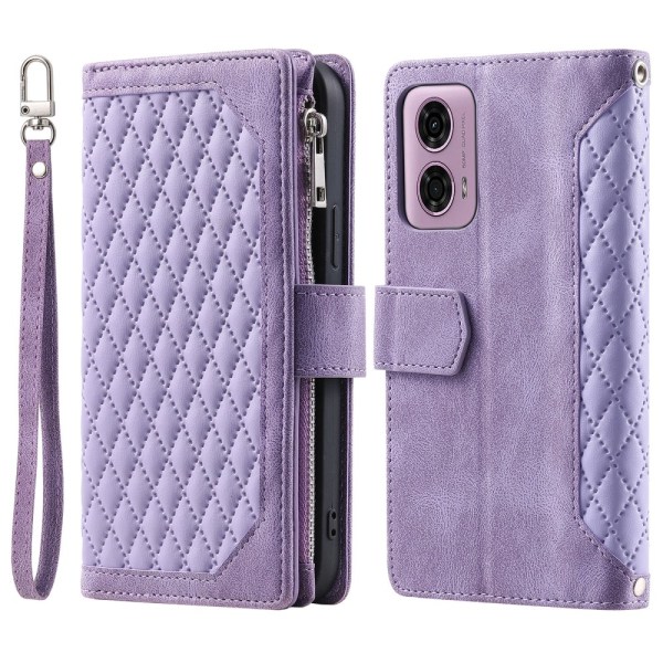 SKALO Motorola Moto G04 Big Wallet Quiltat Plånbok - Lila Lila