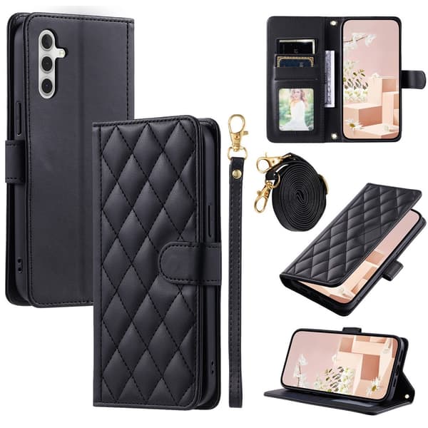 SKALO Quiltet Skulderrem Flip Cover til Samsung Galaxy A37 5G - Sort