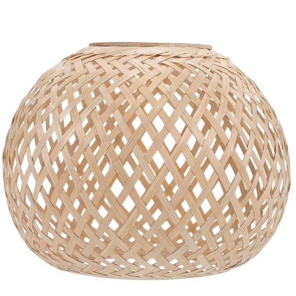 Flettet bambuslampe i landlig stil, flettet lampeskjerm, lysekronelampeskjerm (19,50X19,50X15,50CM, som vist på bildet)