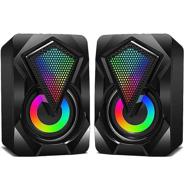 Usb-computerhøjttaler 10 W 2.0 stereohøjttalersystem med farverig LED-belysning til pc, computer, skrivebord, notebook, smartphone