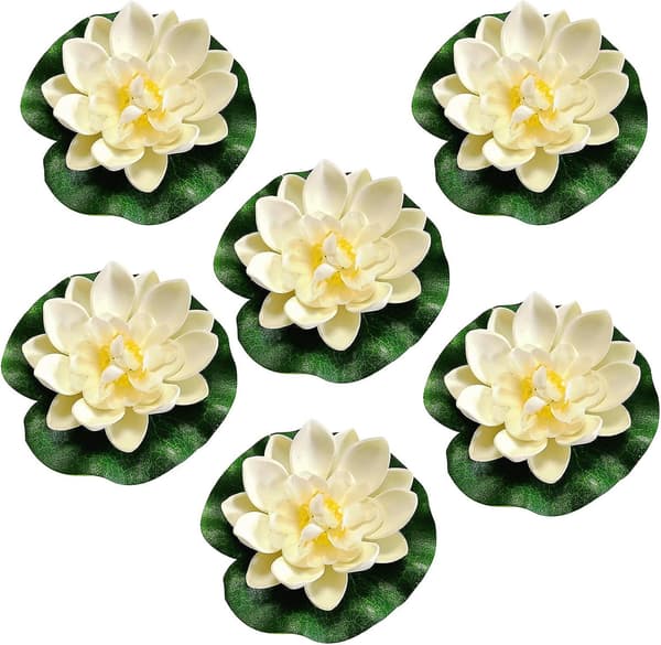 6-pak flydende blomster, lotus åkander, kunstige åkander, skumdekoration, flydende åkander, lotusblomst til akvarium, terrasse, have