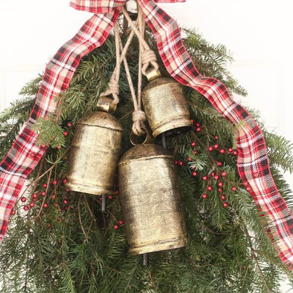 Sett med 3 Juleklokke Messing Ku Shabby Style Rustikk Metall Henge Store Klokker Dekor