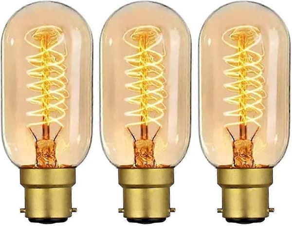 40W B22 Vintage Edison Glödlampor Bajonett Dimbar, B22 BC Filament Vintage Bajonett Glödlampa Varmvit, T45 Antik Retro Glödlampa 230V (3-Pack)