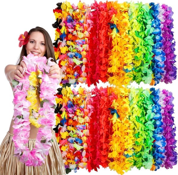 36-pak hawaiiansk Lei-halskæde Tropisk Luau Hawaii Silkeblomst Lei Temafestartikler Kranse Pandebånd Ferie