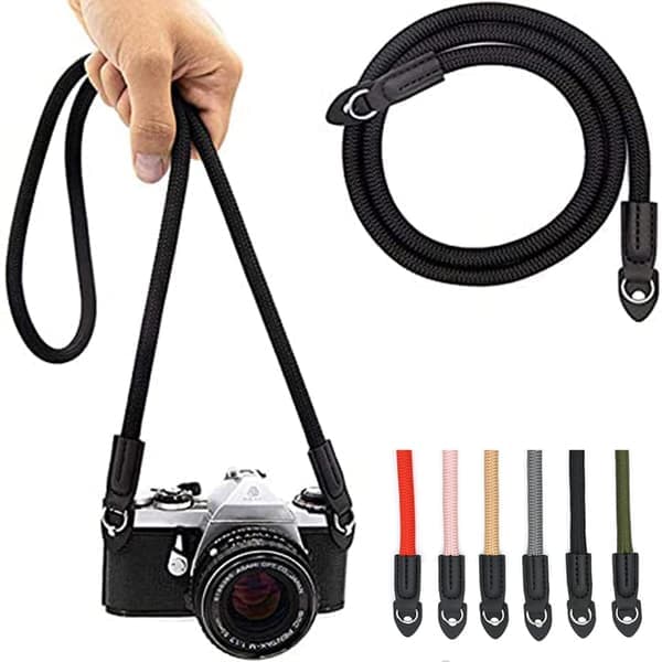 Vintage 100 cm kamerarem i nylontau, behagelig å bære rundt halsen og over skulderen for DSLR- og speilløse kameraer, svart