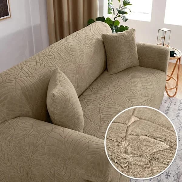 Strekkbart sofatrekk Vannavstøtende Jacquard Polyester Spandex Sofatrekk for Hjem med Barn og Kjæledyr Sand 230-300 cm