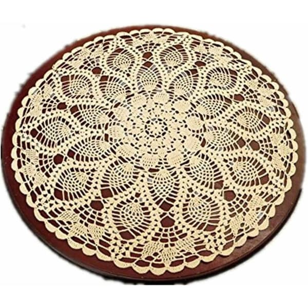 Rundt bord dug håndlavet beige 60 cm