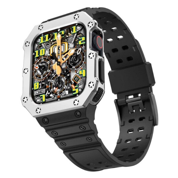 Megabilligt Apple Watch Silicone Armbånd Med Kofanger Skal 42/44/45 Sort Sølv