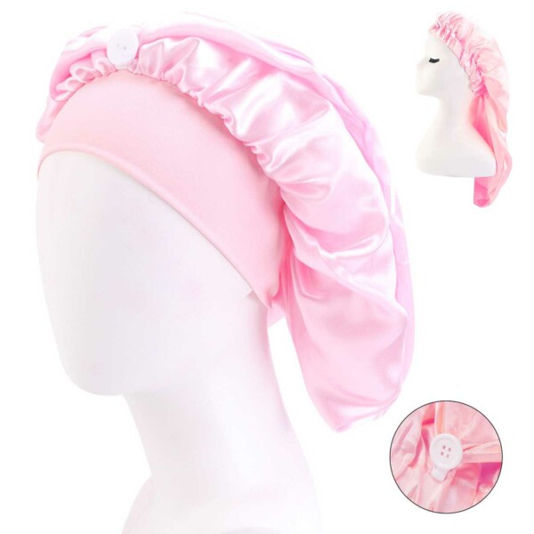 Megabilligt Long Sleep Wood - Satin Bonnet Hair Care House Cap One -størrelse Lyserød Pink