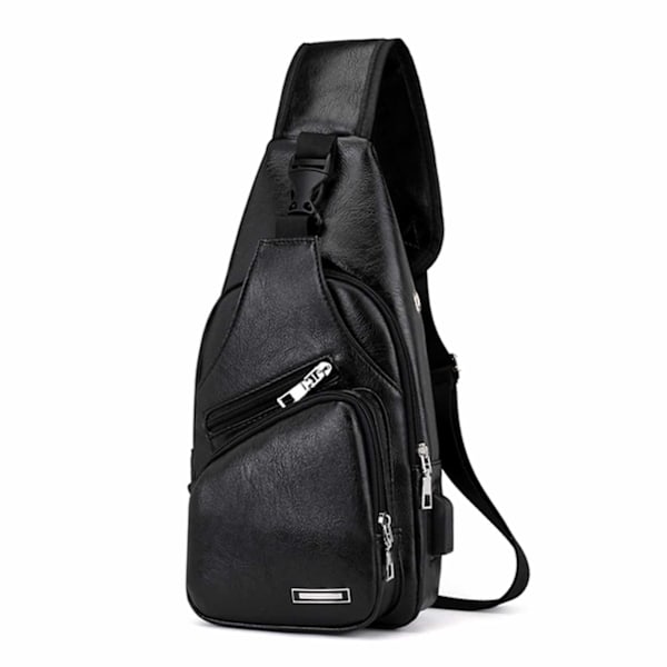 Axelväska Herr Cross Body Väska Skinn Läder - Svart