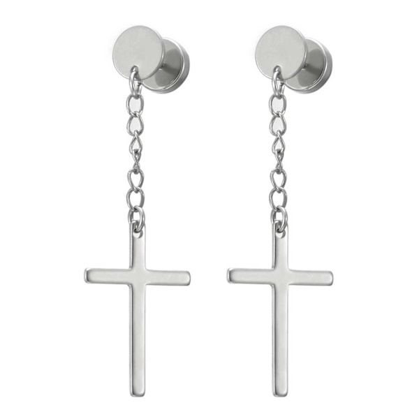 Piercing rhänge Fake Plug med Hängande Kors
