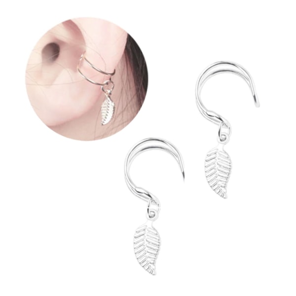 Megabilligt 2-pack Fake Helix Piercing Ear Earring Cuff Med Feather Silver Sølv