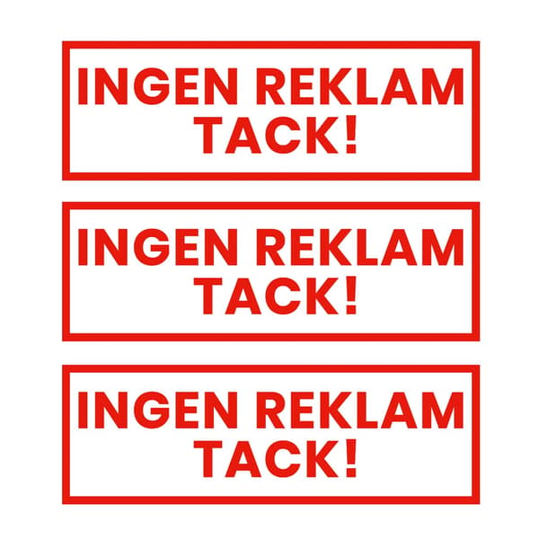3-pack ingen reklame takk klistremerke rødt 3.5x10.5cm