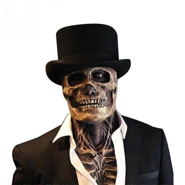 Halloween 3D kauhu todellisuus koko pään kallonaamio pelottava cosplay-juhla lateksi liikkuva leukakypärä luurankokoriste - KYLLÄ (FMY) musta hattu