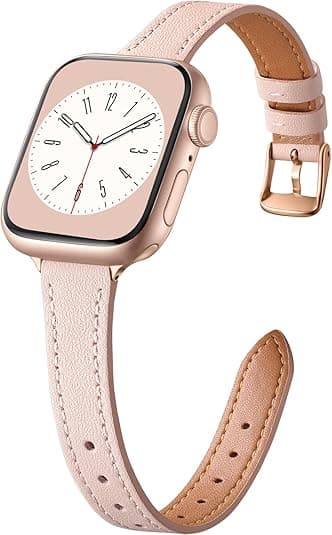 Slankt læderarmbånd kompatibelt med Apple Watch armbånd 40 mm 38 mm 41 mm 42 mm 44 mm 45 mm 46 mm Kvinder, Top Grain ægte læderrem tynd Wat