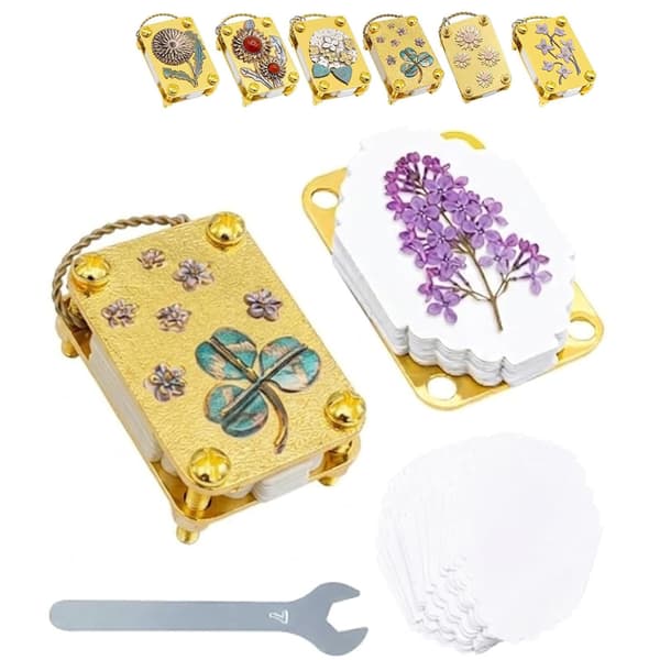 Mini Guld Metal Blomsterpresse med 20 Papirer, Stropper til Vandreture, DIY Håndværk på Farten, Nøgleringsstil