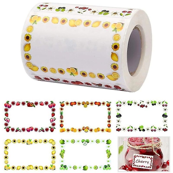 Etiketter for glass, selvklebende sylteetiketter personlige, 1 rull dekorative avtagbare Sticky syltetøyburketiketter for kjøkken 250 stk (FMY)