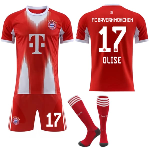 2025-2026 Bayern München Hjemme Fotballdrakt Barn Voksen med Sokker Nr.17 OLISE Nr.17 OLISE