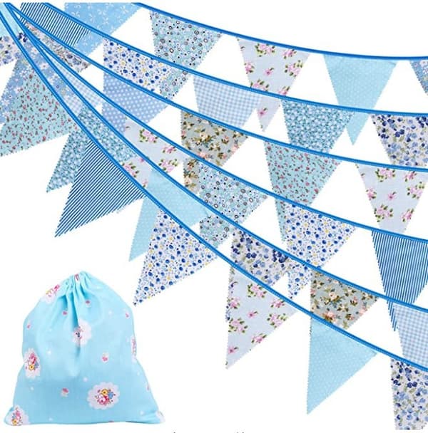 39,3 ft Stof Bunting, Udendørs Bunting Banner, Blomster Vintage