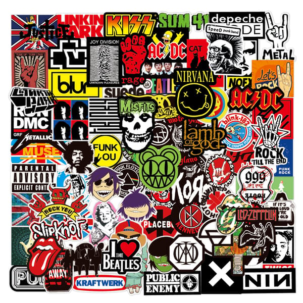 200 band-klistremerker, rock and roll musikklistermerker, punk rock