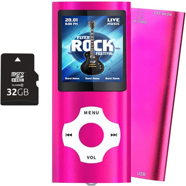 Pink MP3-afspiller 32GB, Bærbar Lossless HiFi Musik Afspiller, FM