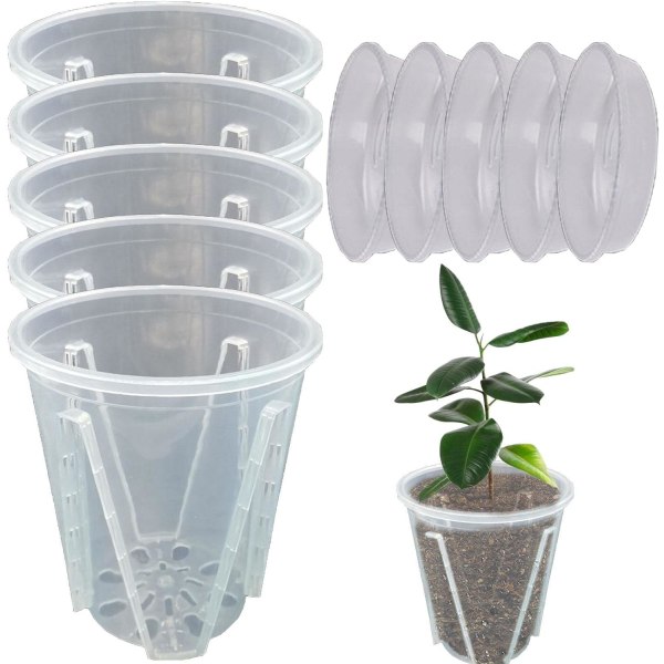 Transparent orkidé kruka, 5-pack plastblomkruka, trädgård