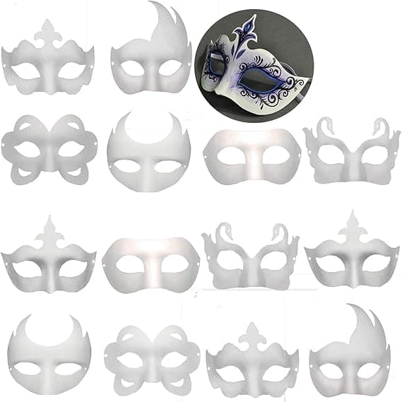 14 kpl DIY valkoinen paperinen puolikas naamiaisnaamio askarteluun Mardi Gras -naamio tavallinen naamio maalattava tyhjä Halloween-juhlanaamio