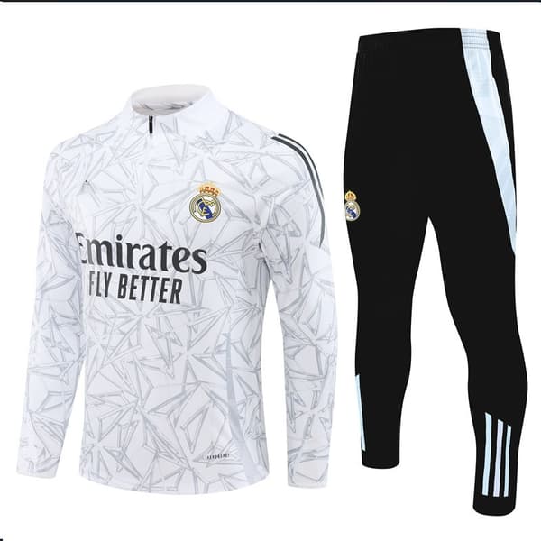 2425 Ny Real Madrid Fodbold Langærmet Halv Zip Trænings T-shirt til Voksne og Børn Hvid og Grå - Perfekt