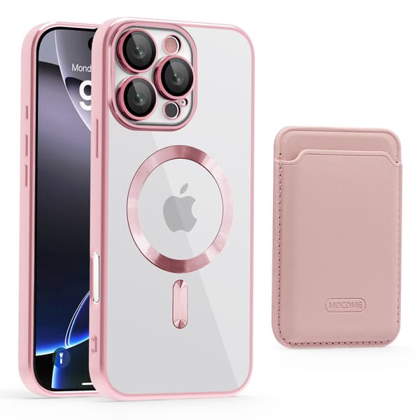 Hongden läpinäkyvät magneettiset korttipidikkeet CD-kuvioilla Apple-sarjalle ja vaaleanpunaiset suojakotelot iPhone-sarjalle