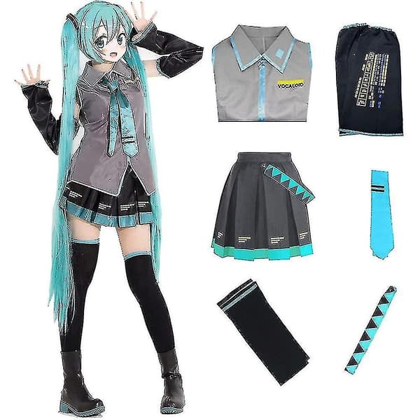 Set Hatsune Miku Cosplay Kostyme Kvinners Performance Falsk Tegneserie Sett Uniform Halloween Party-Xin