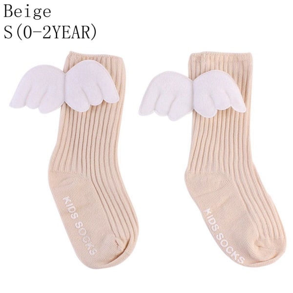 0-4 Years Baby Wings Socks High Knee Stockings Leg Warmer Beige S