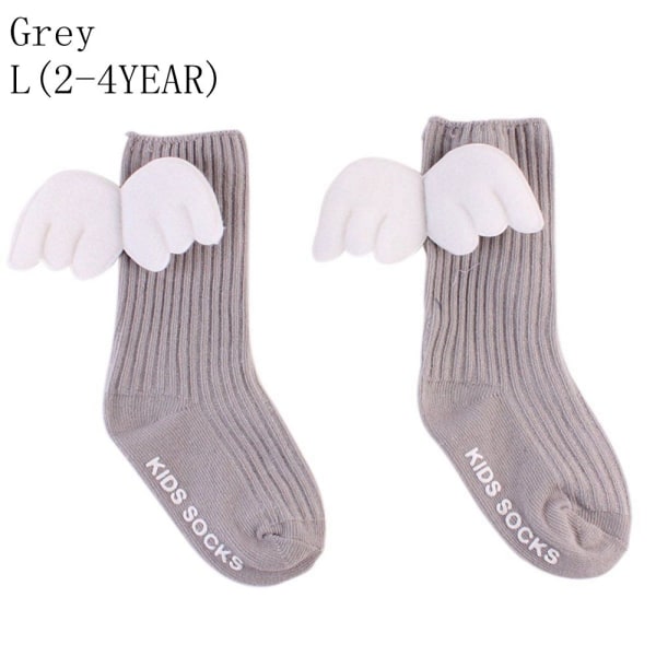 0-4 Years Baby Wings Socks High Knee Stockings Leg Warmer Grey L