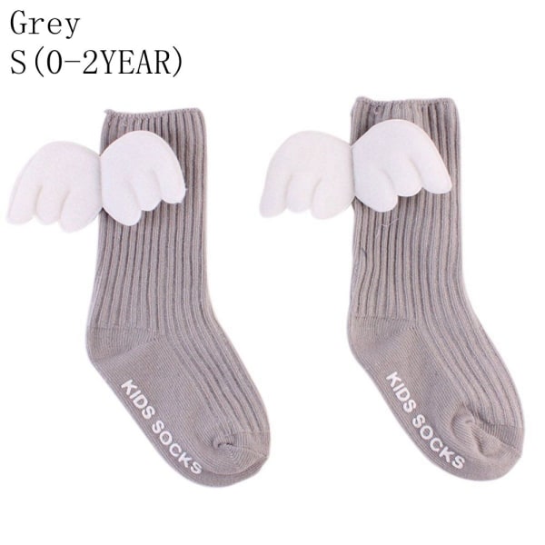 0-4 Years Baby Wings Socks High Knee Stockings Leg Warmer Grey S