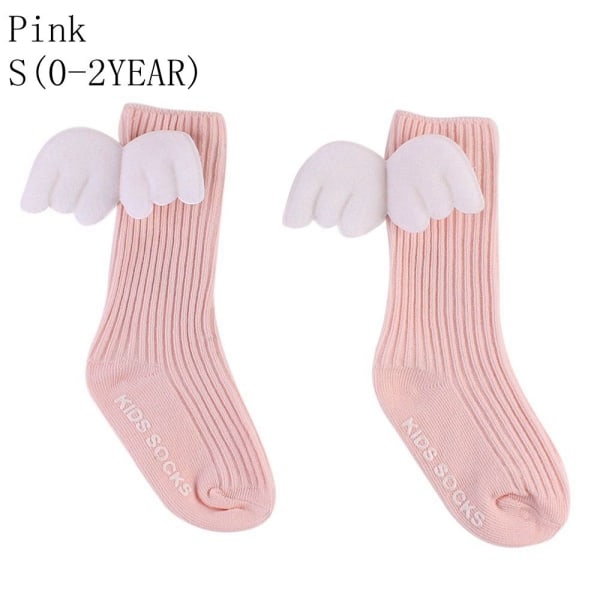 0-4 Years Baby Wings Socks High Knee Stockings Leg Warmer Pink S