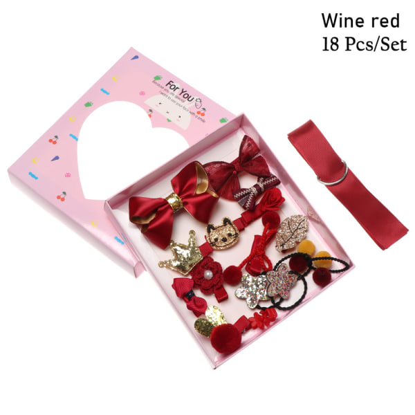 18 Pcs / Set Baby Headdress Bow Hair Clip Flower Wine Red