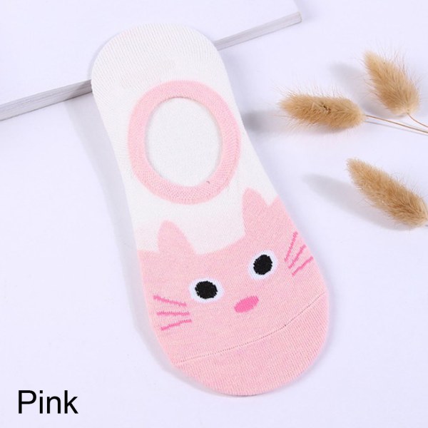 1pair Boat Socks Cat Face Pattern Low Cut Pink