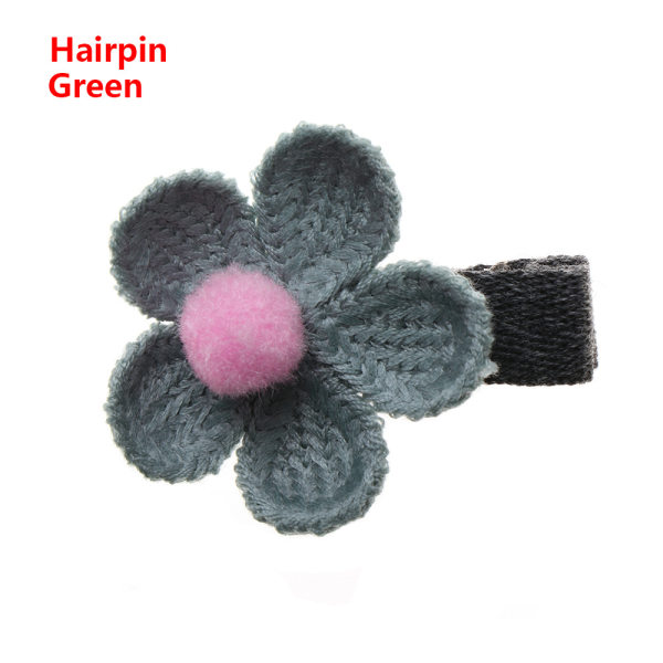 2pcs Baby Flower Hairband Princess Hair Clip Pompon Headband Green Hairpin