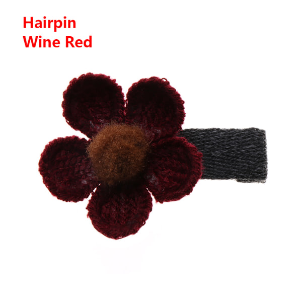 2pcs Baby Flower Hairband Princess Hair Clip Pompon Headband Wine Red Hairpin